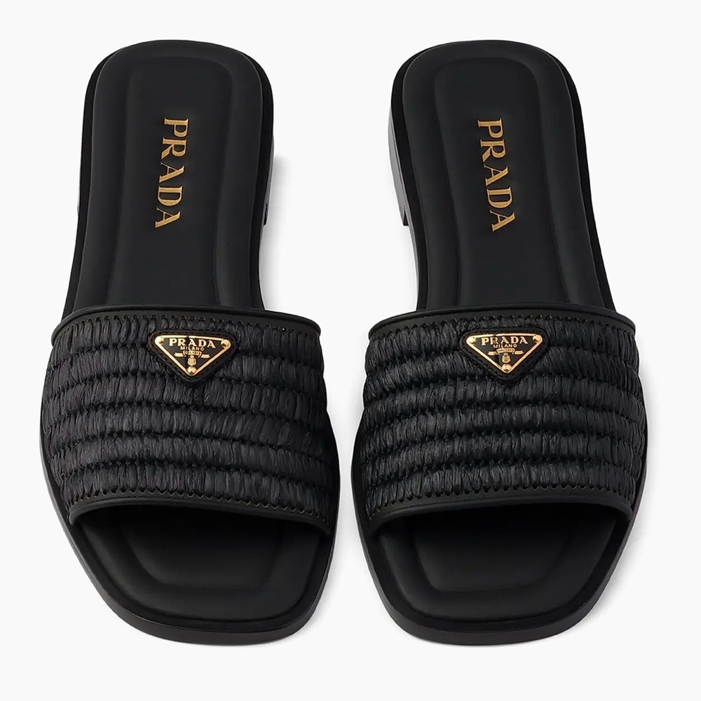 Prada Black Leather Slides with Crochet Details (size: 38.5 / US 8.5)